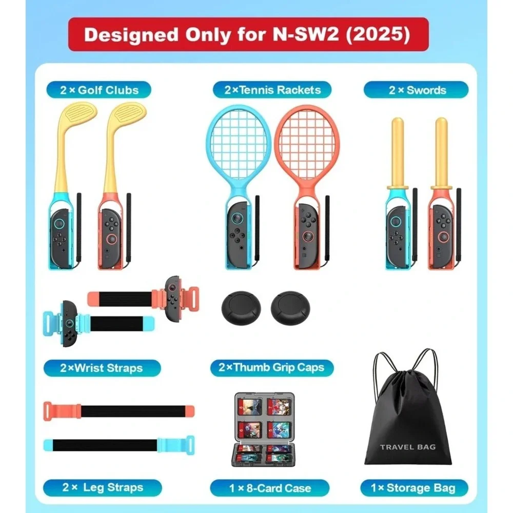 15 in 1 Switch 2 Sports Bundle Accessories Kit For Nintendo Switch 2 Joy con